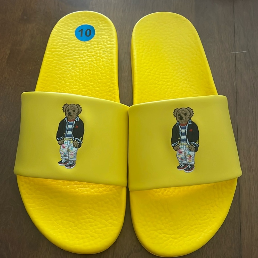NWOT Polo Ralph Lauren Bear Slides Yellow Mens size 10